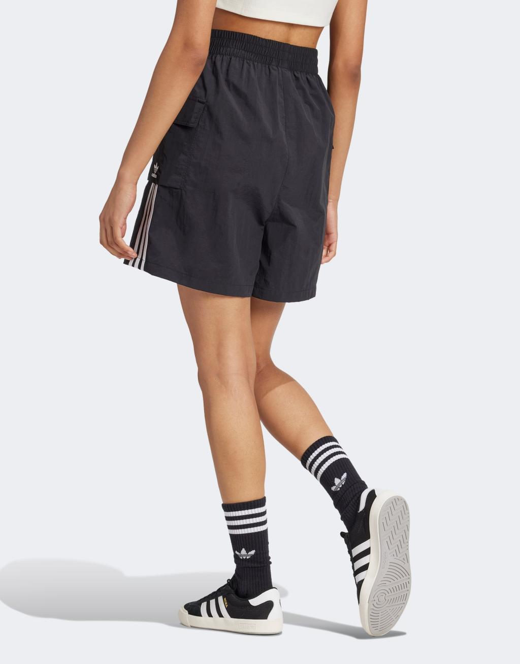 adidas Originals 3 stripe cargo shorts in black  Product Image