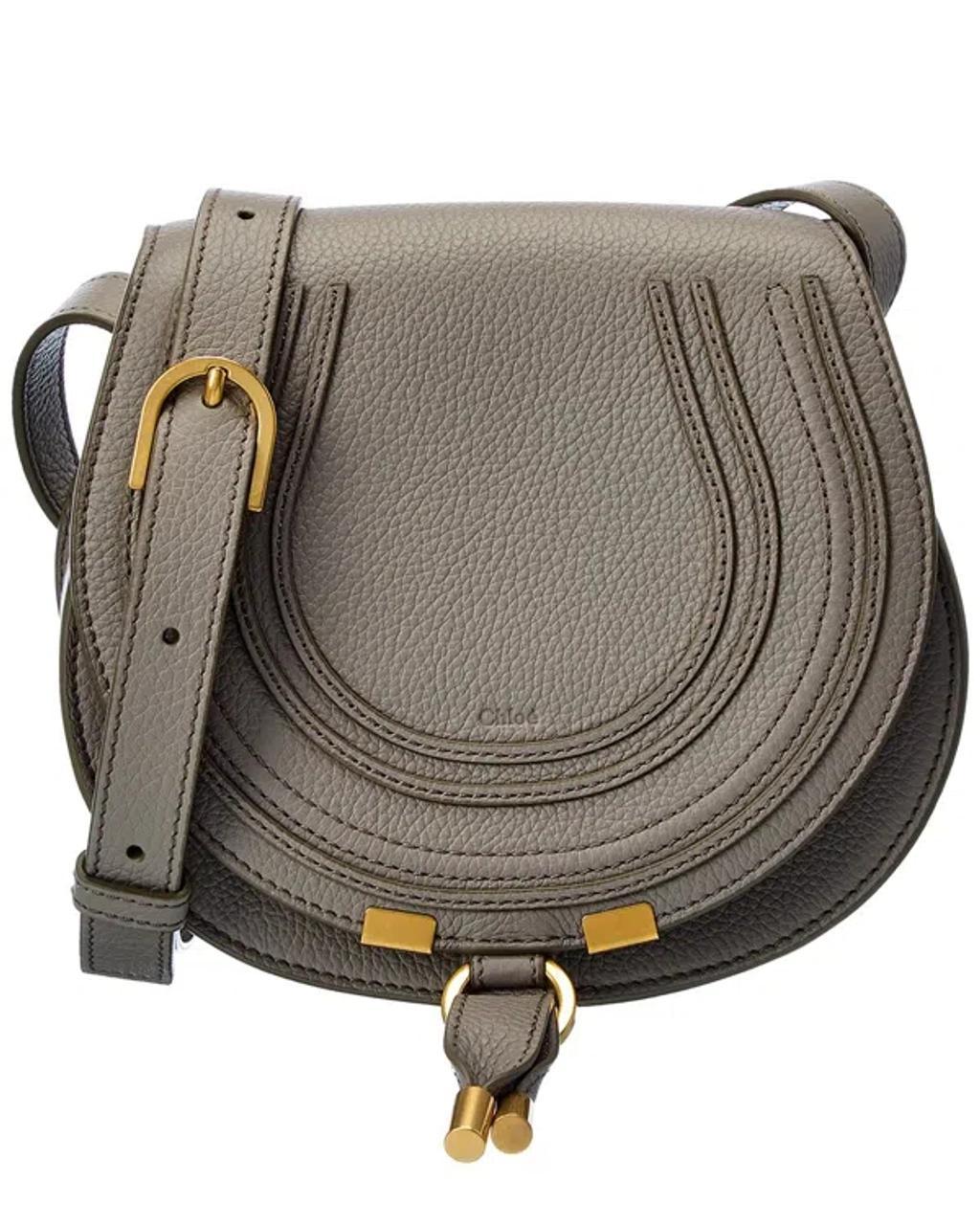 CHLOÉ Marcie Small Leather Saddle Bag In Grey Product Image