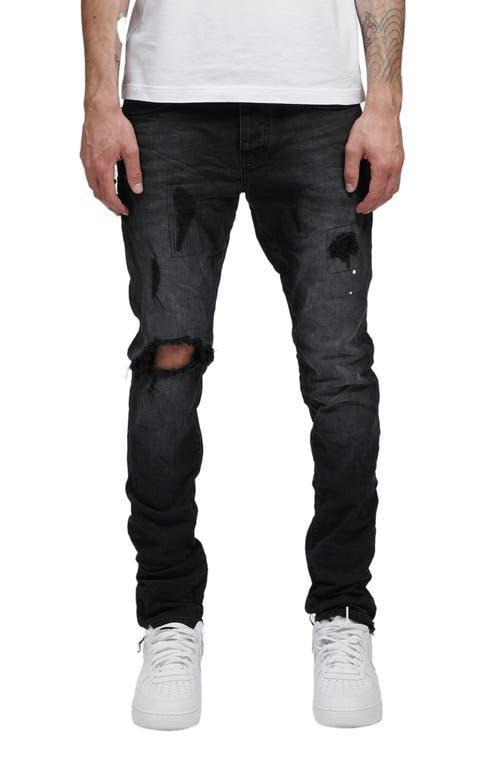 Men's P002 Black Repair Slim Jeans Product Image