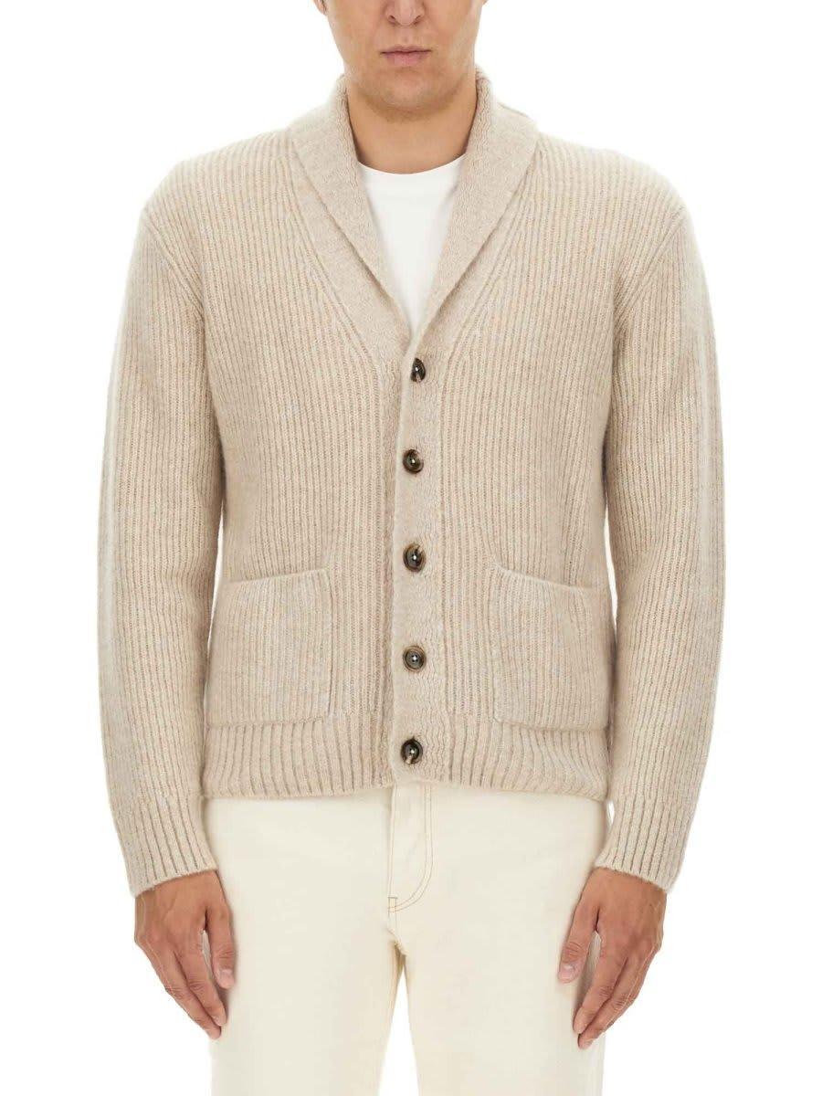 TOM FORD Shawl-collar Ribbed Cashmere And Silk-blend Cardigan In Beige Product Image