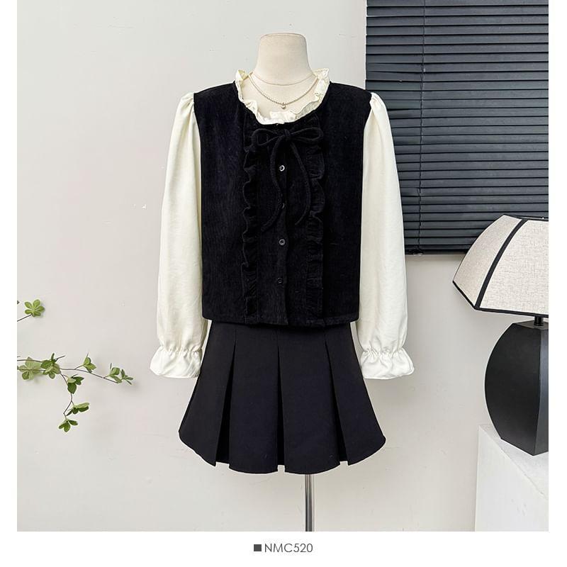 Two-Tone Ruffled Loose Shirt Product Image