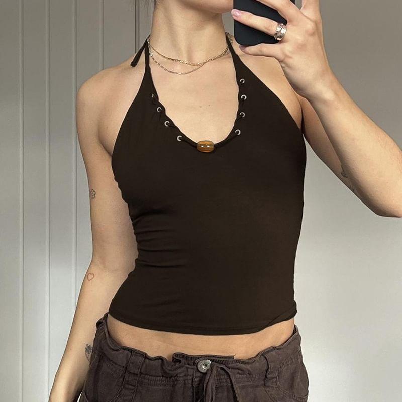 Halter Neck Tie Up Cropped Cami Top Product Image