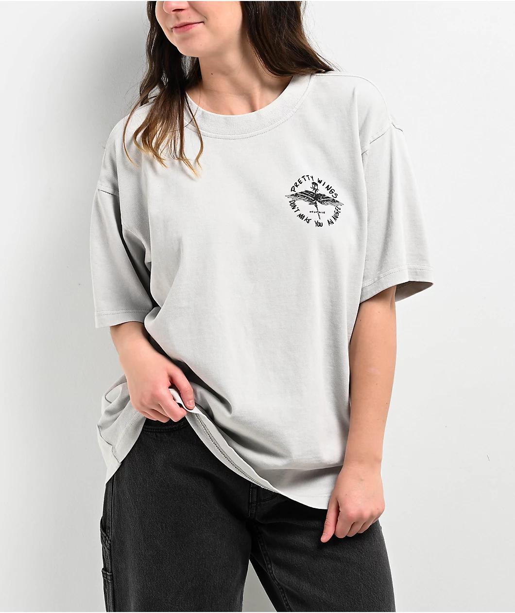 Melodie Pretty Wings Oversized Grey T-Shirt Product Image