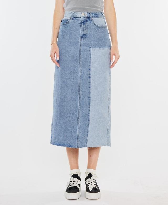 Kancan Womens Two-Toned Color Block Denim Midi Skirt Product Image