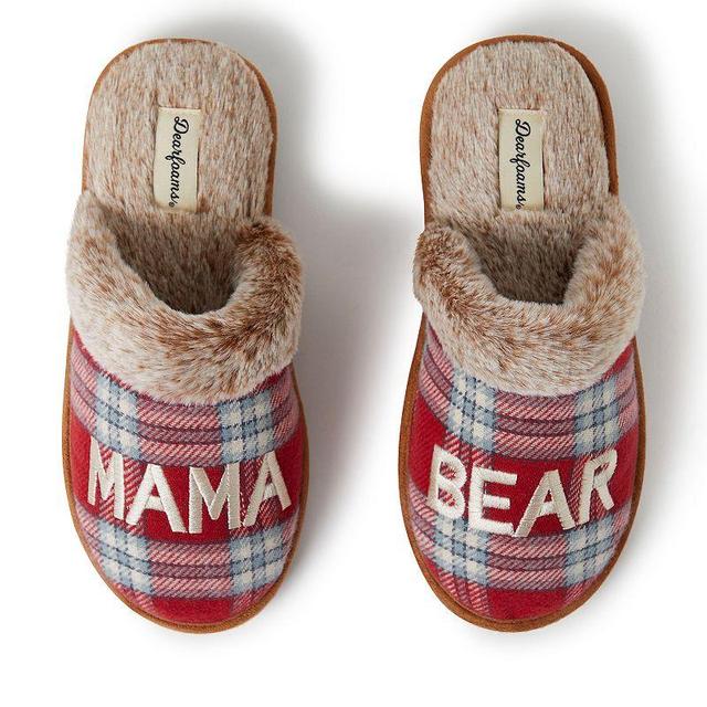 Womens Dearfoams Mama Bear Red Plaid Scuff Slippers Med Red Product Image