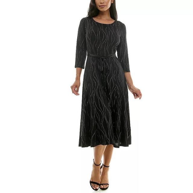 Womens Nina Leonard Sylvia Long Sleeve Tie Waist Midi Dress Product Image