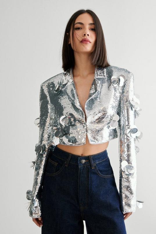 Limited Floral Embellished Sequin Blazer Product Image