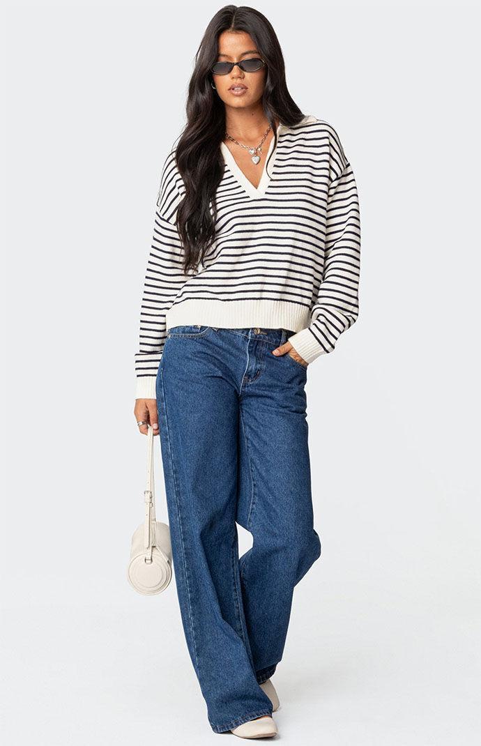 Edikted Women's Copenhagen Oversized Striped Sweater in Cream/Navy - Product Image