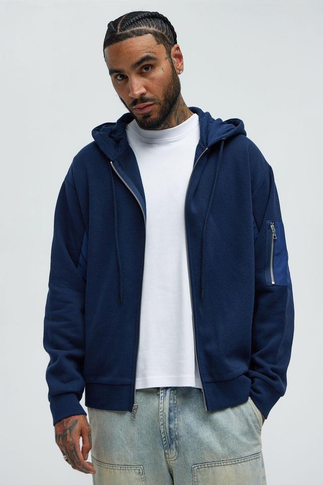 Tyson Faux Bomber Zip Up Hoodie - Navy Product Image