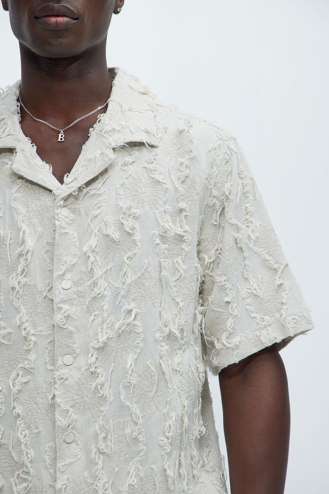 Frayed Jacquard Linen Shirt - Off White Product Image