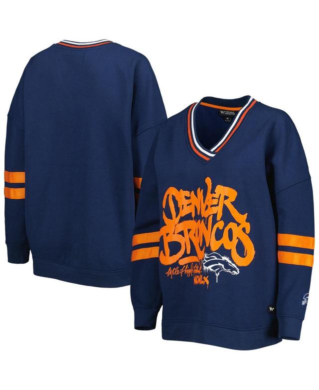 Womens The Wild Collective Navy Denver Broncos Vintage-like Pullover V-Neck Sweatshirt Product Image