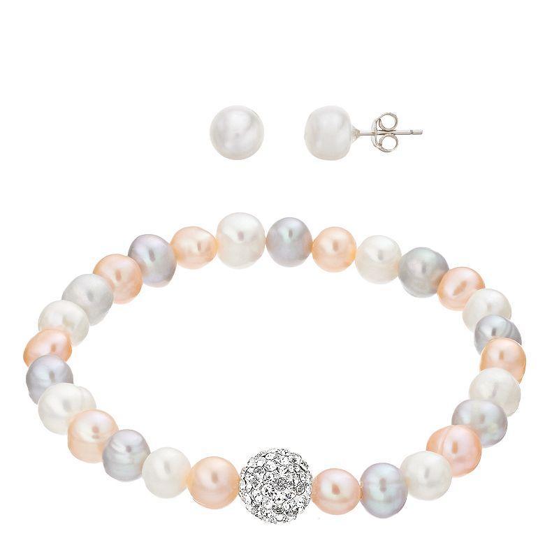 Aleure Precioso Dyed Freshwater Cultured Pearl Fireball Bracelet & Stud Earring Set, Womens, Sterling Silver Team Product Image