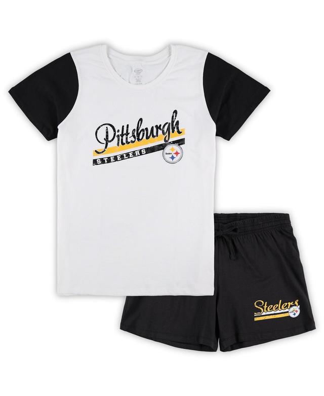 Womens Concepts Sport /Black Pittsburgh Steelers Plus Size Downfield T-Shirt & Shorts Sleep Set Product Image