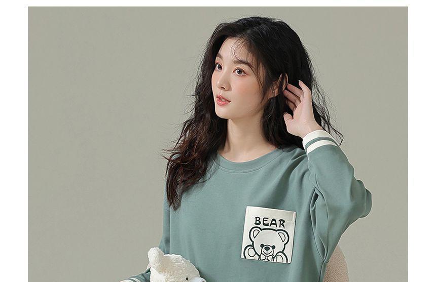 Loungewear Set : Bear Print Long-Sleeve Top & Pants Product Image