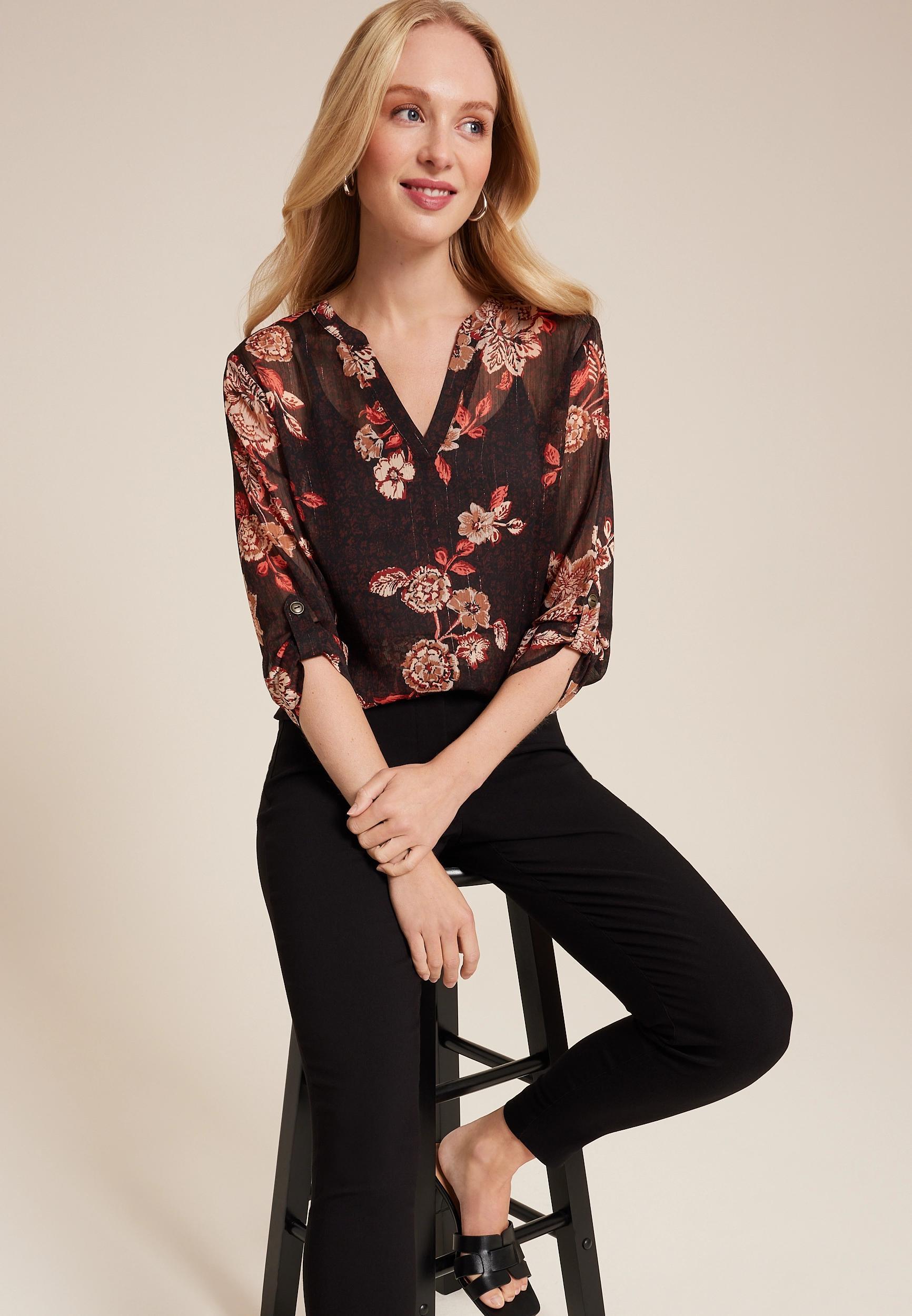 Atwood Floral 3/4 Sleeve Popover Blouse Product Image