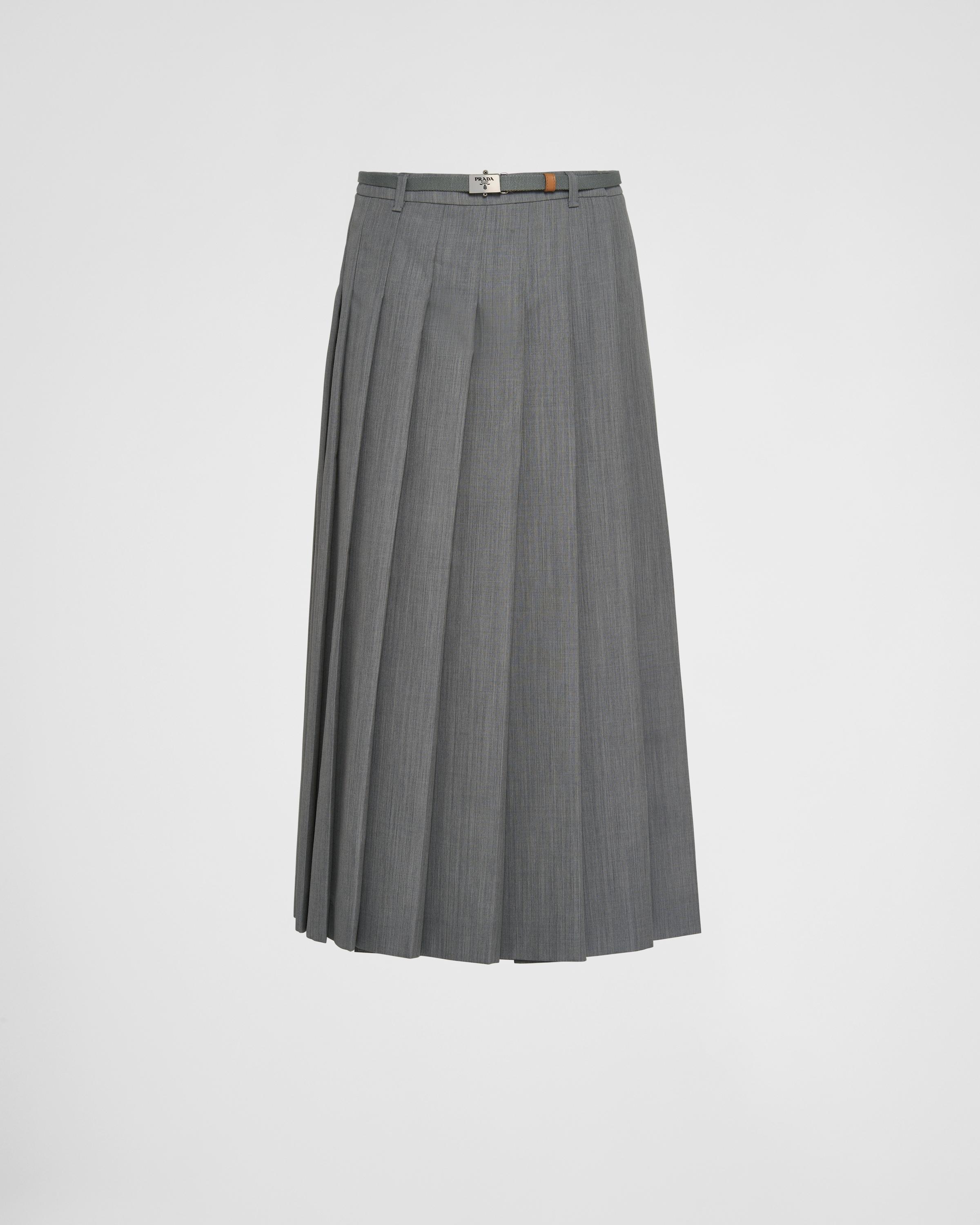 Pleated Wool Midi Skirt In Grey Product Image