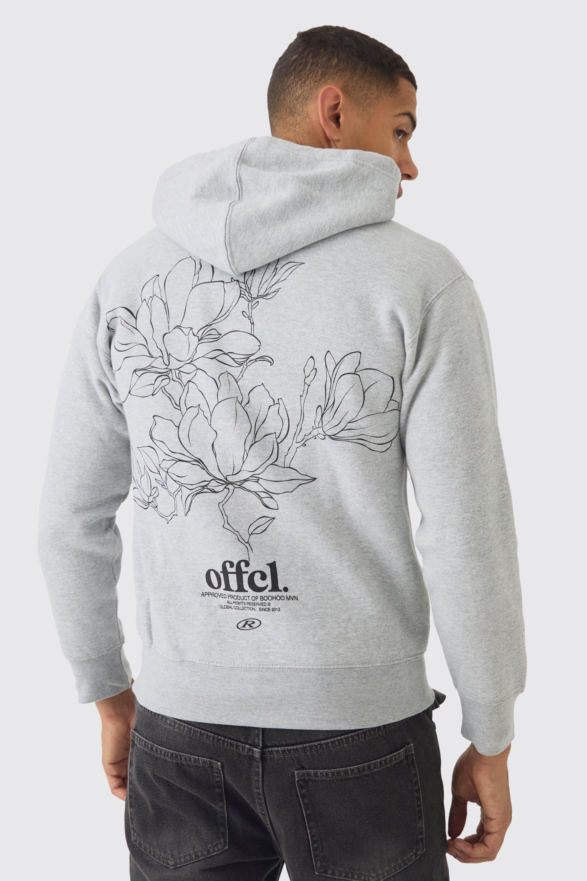 Washed Floral Line Drawing Back Print Zip Through Hoodie | boohooMAN USA Product Image