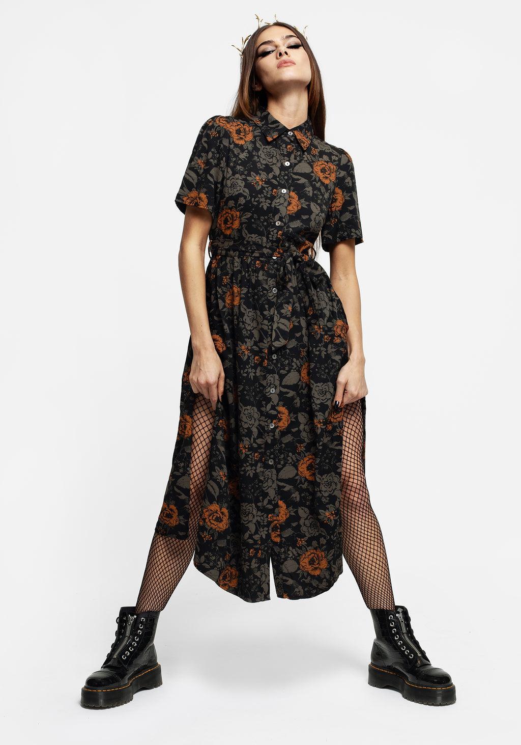 Mortify Floral Print Midi Shirt Dress Product Image