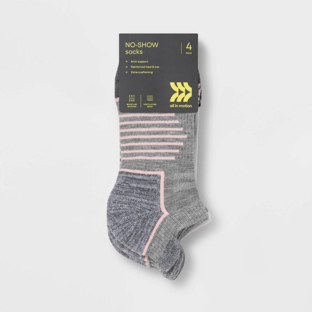 Womens Active Accents Cushioned 4pk No Show Tab Athletic Socks - All in Motion - Gray/White 4-10 Product Image