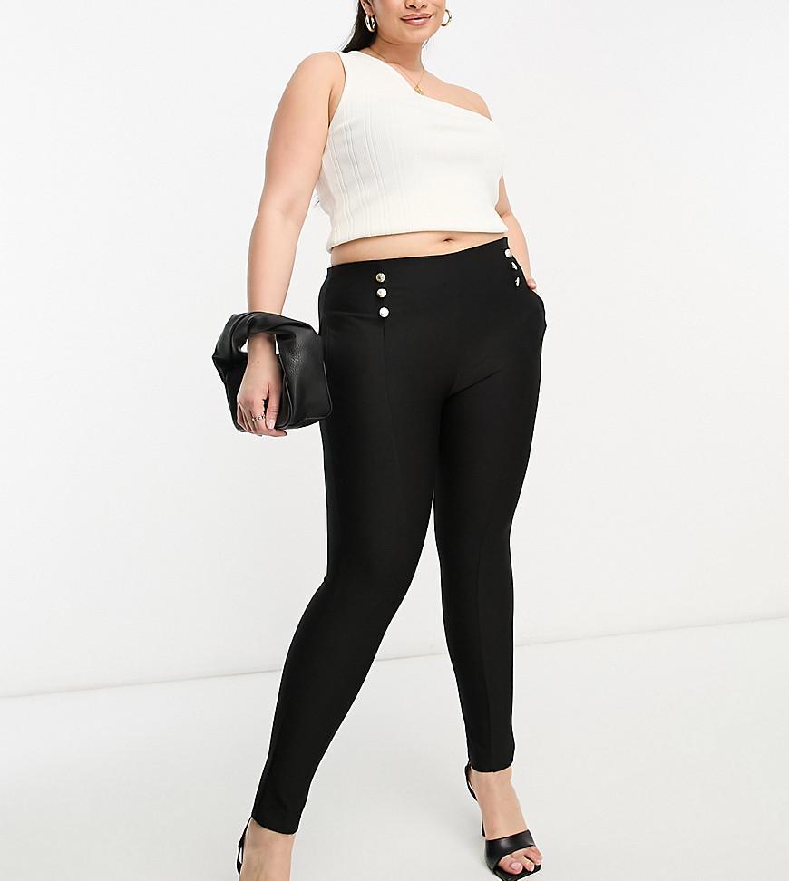 ASOS DESIGN Curve military button peg pants in black Product Image