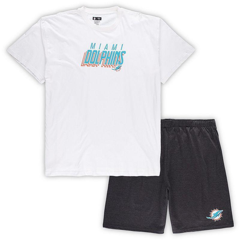 Mens Concepts Sport /Charcoal Miami Dolphins Big & Tall T-Shirt and Shorts Set Product Image