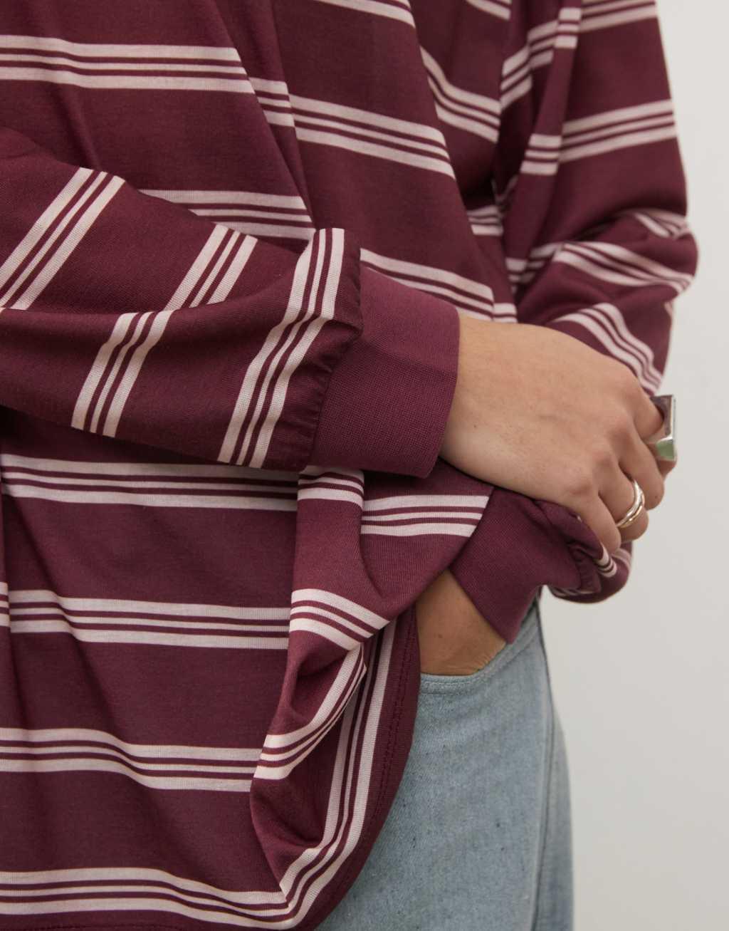 Reclaimed Vintage oversized long sleeve top in burgundy stripe Product Image