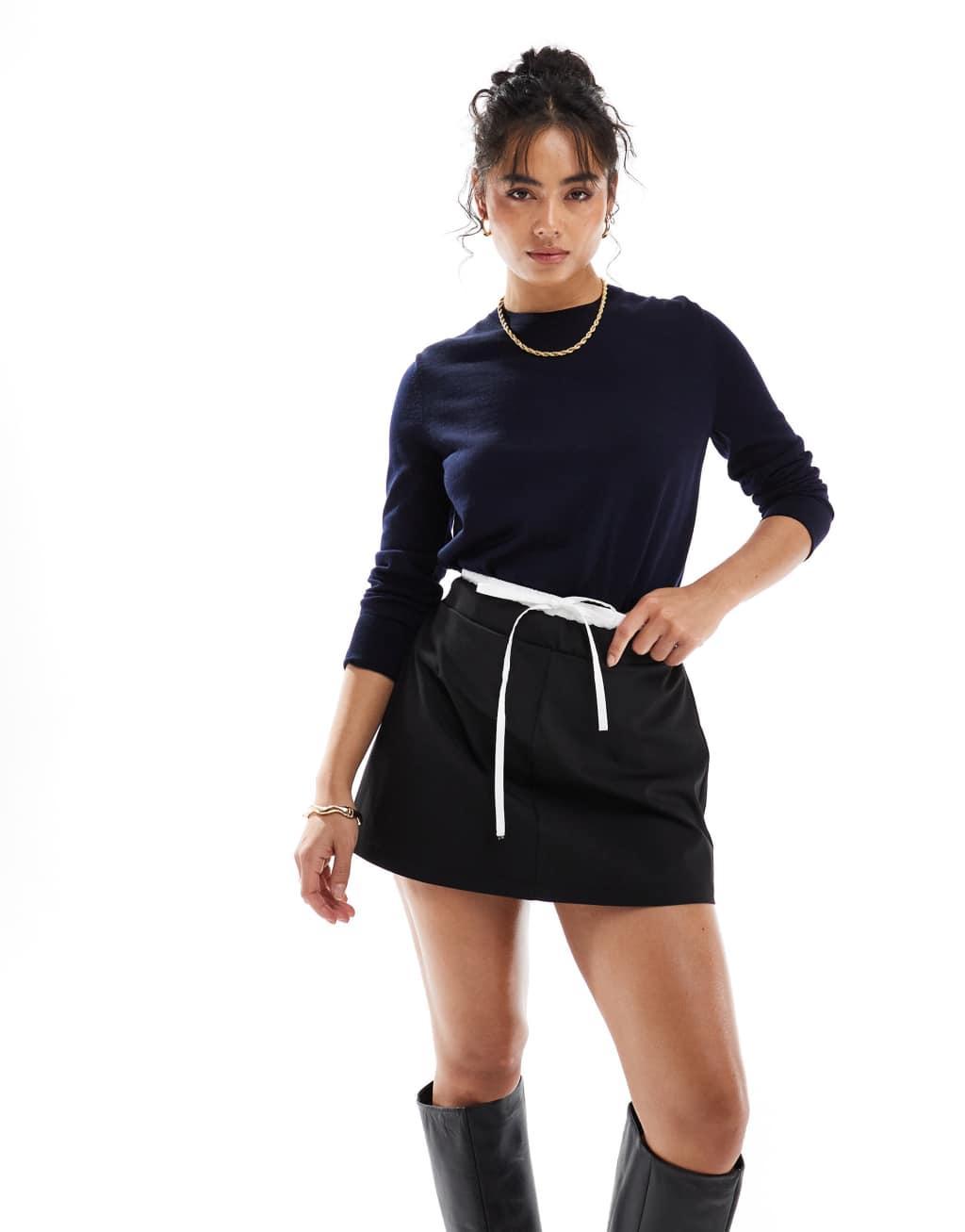 ASOS DESIGN double waistband detail tailored mini skirt Product Image