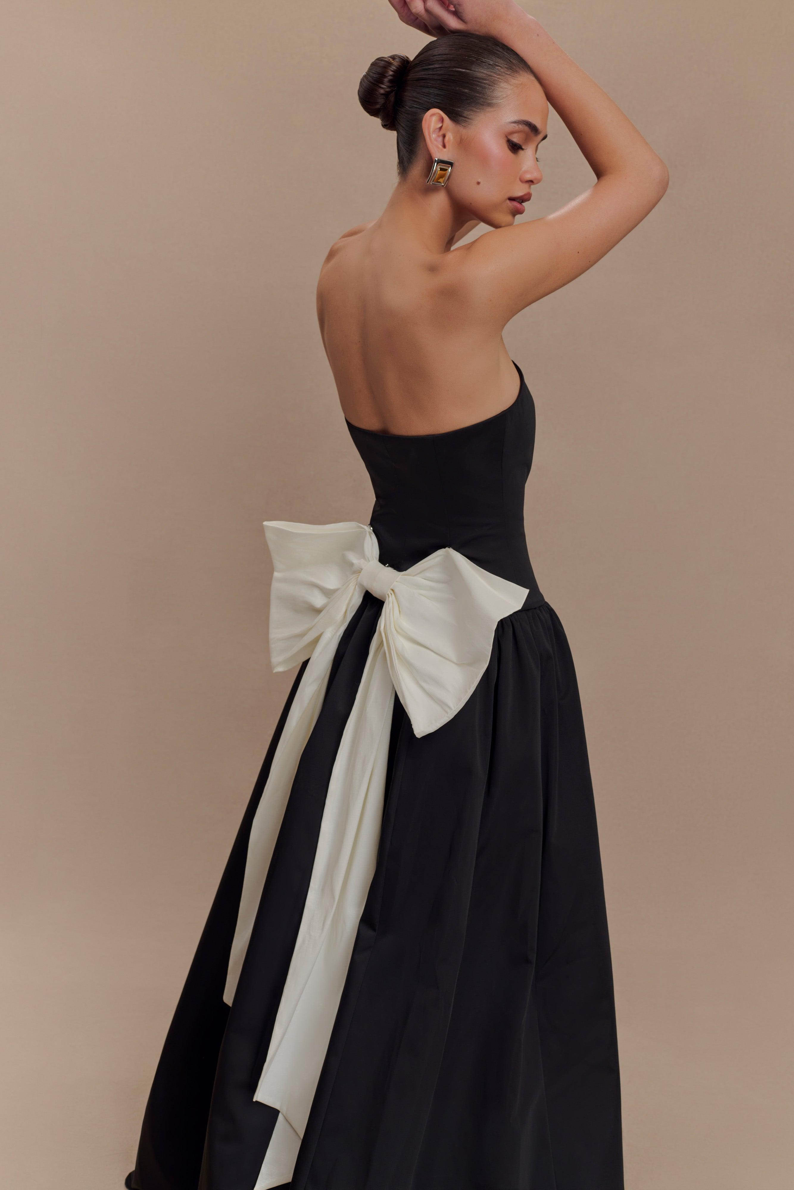 Frances Strapless Bow Maxi Dress - Black Product Image