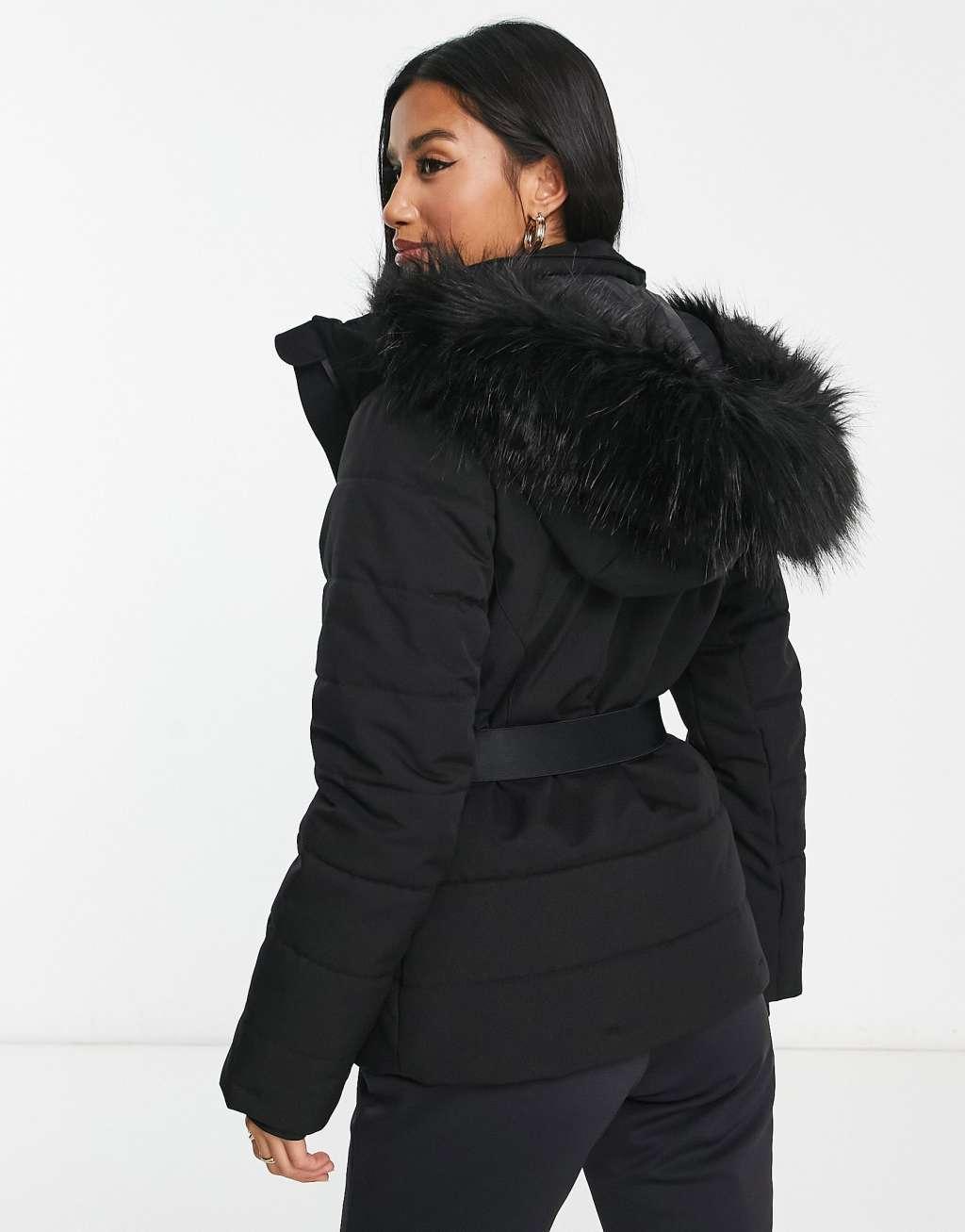 ASOS 4505 Petite ski belted jacket with faux fur hood Product Image