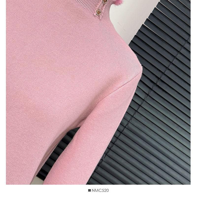 Fleece-Lined High-Neck Knit Top Product Image