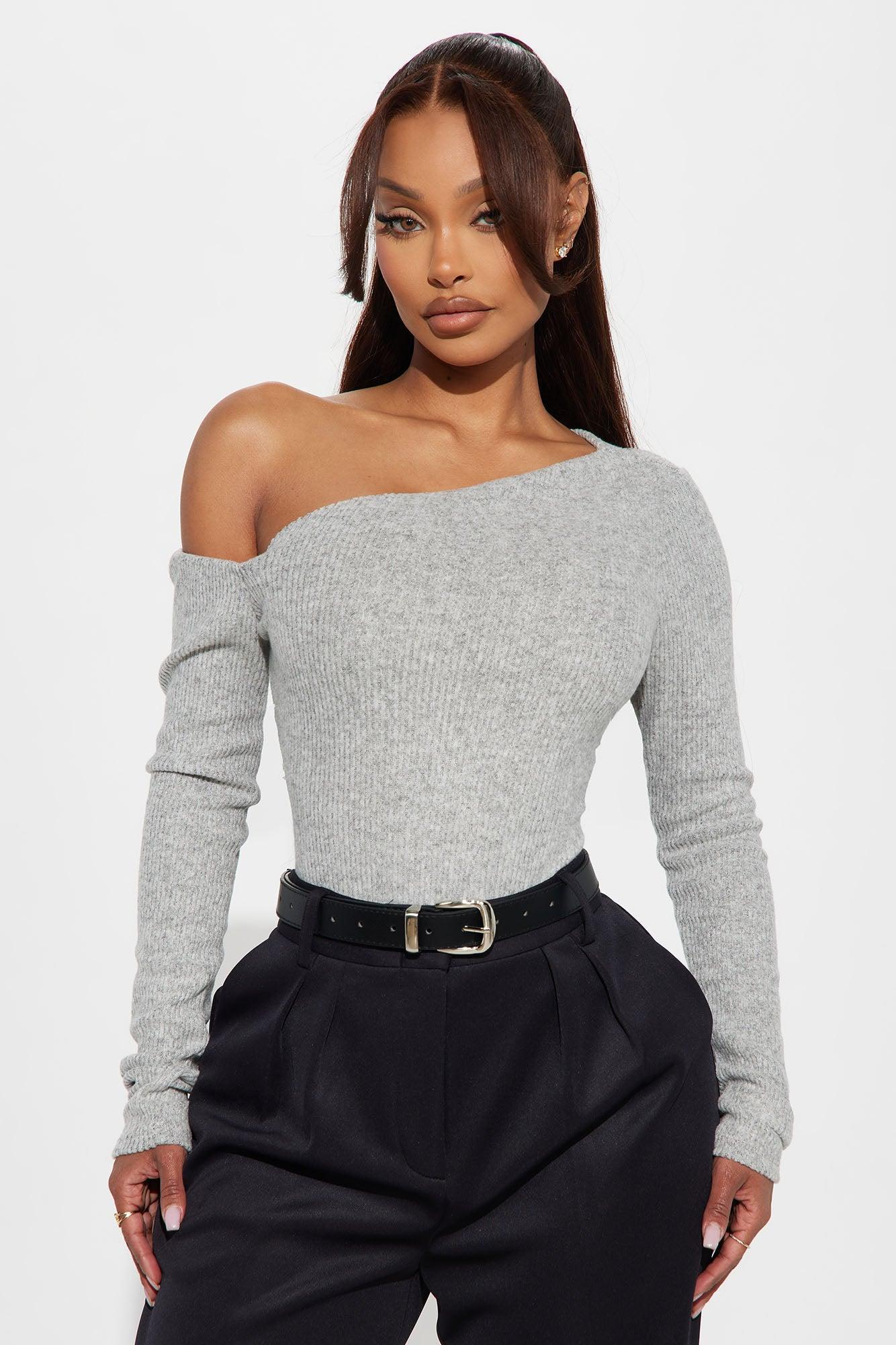 Naomi Ribbed Bodysuit - Heather Grey Product Image