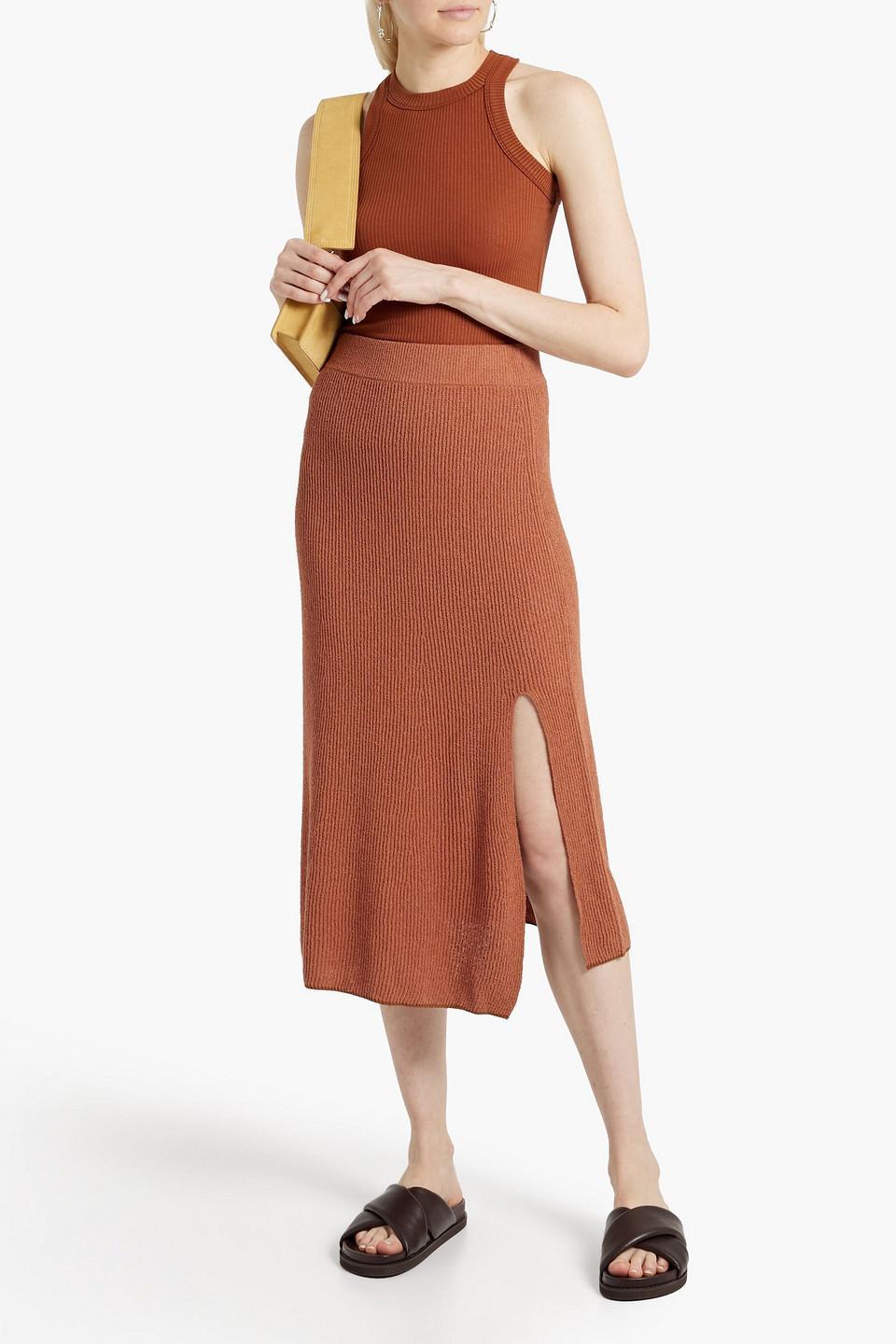 Ribbed Cotton-blend Midi Skirt In Brown product image