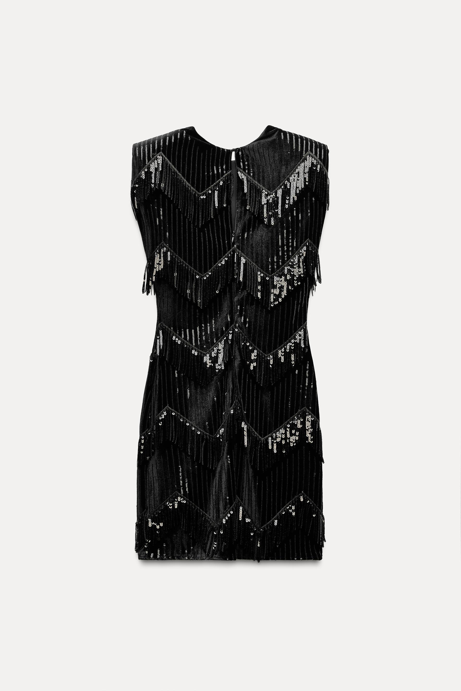 FRINGED SEQUIN VELVET DRESS Product Image