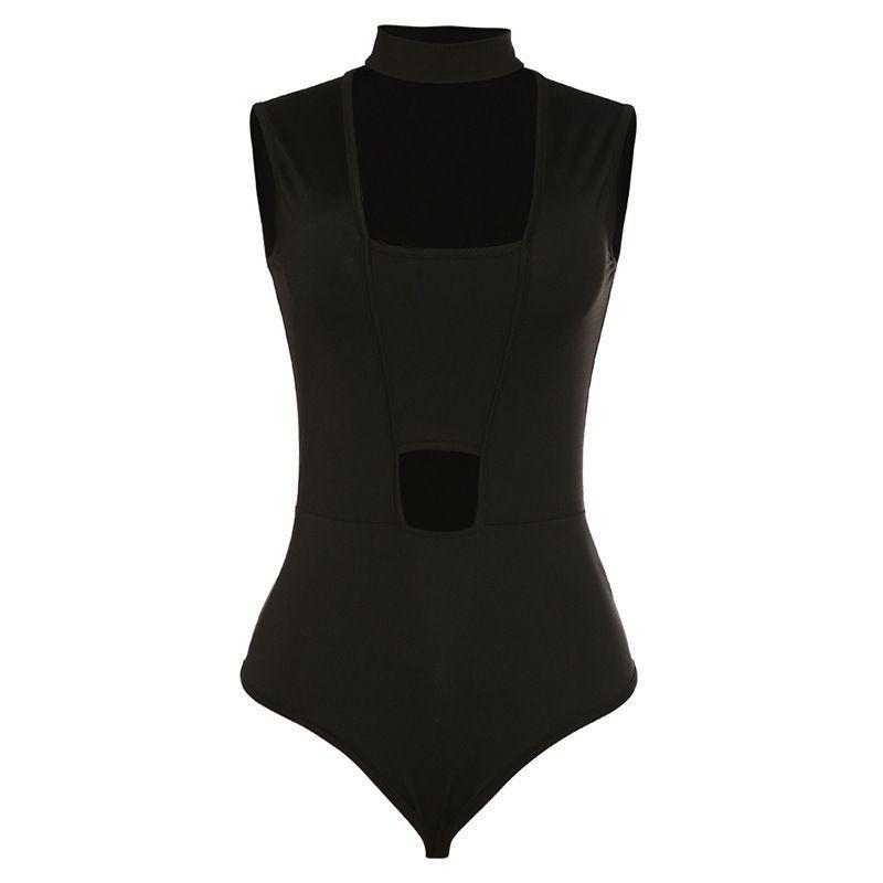 Sleeveless Square Neck Mock Two-Piece Cut Out Bodysuit Top Product Image