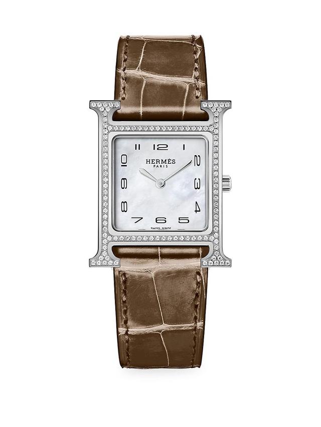 Womens Heure H 26MM Diamond, Stainless Steel & Alligator Strap Watch Product Image