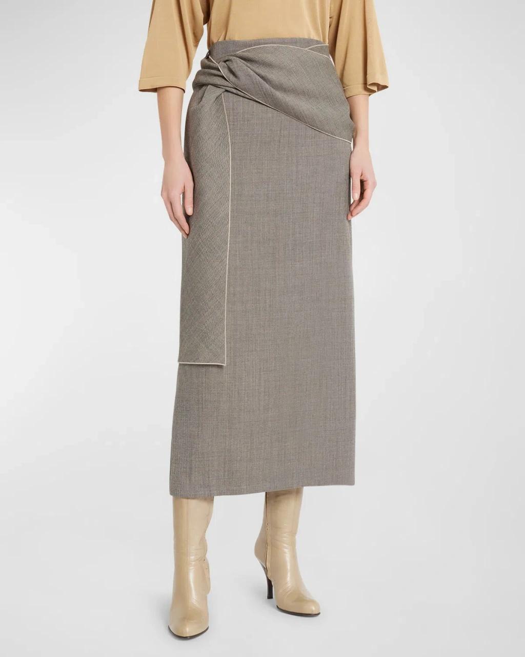 Laz Wrapped Wool-blend Maxi Pencil Skirt In Black White product image