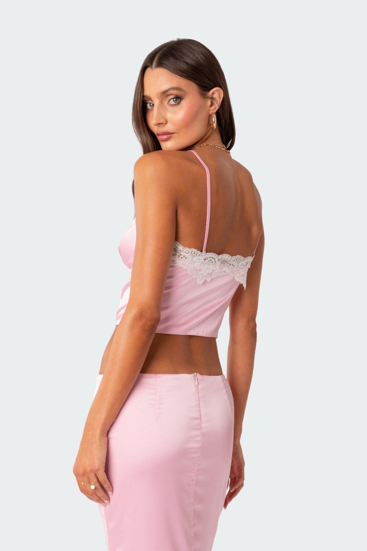 Brandi Lace Trim Satin Tank Top Product Image