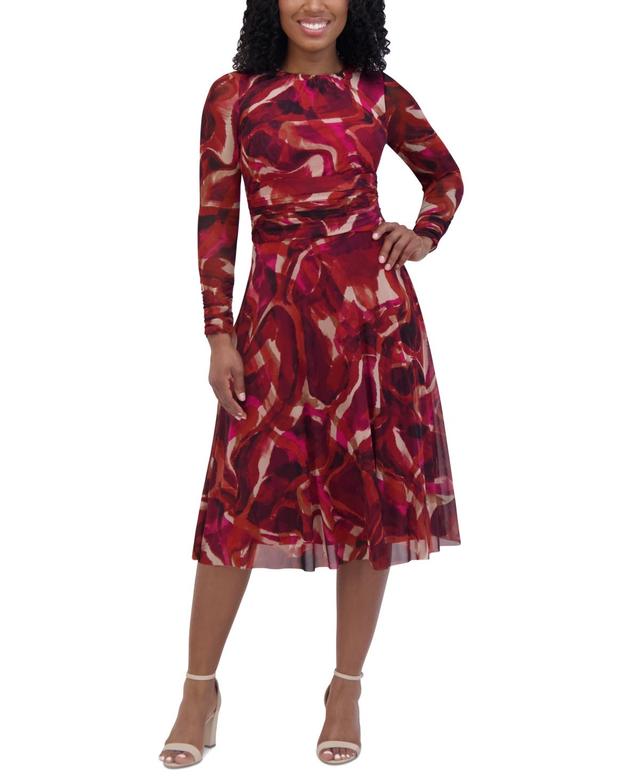 Jessica Howard Womens Printed Ruched-Waist Midi Dress Product Image