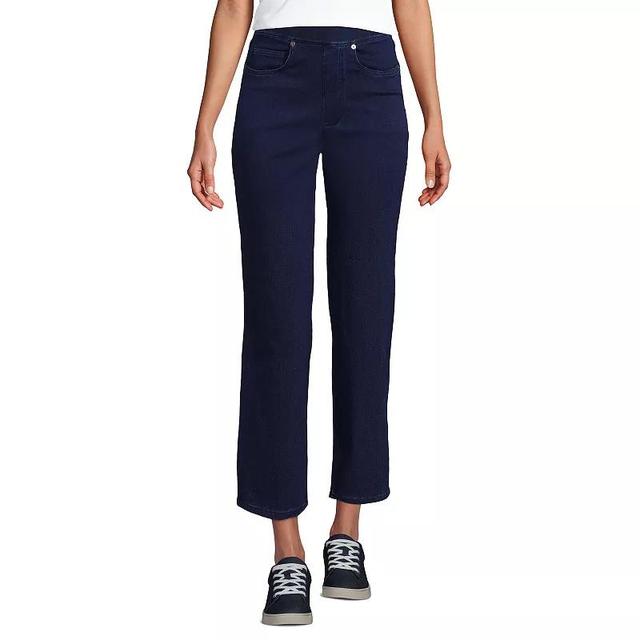 Womens Lands End High Rise Pull On Denim Crop Pants Dark Blue Product Image