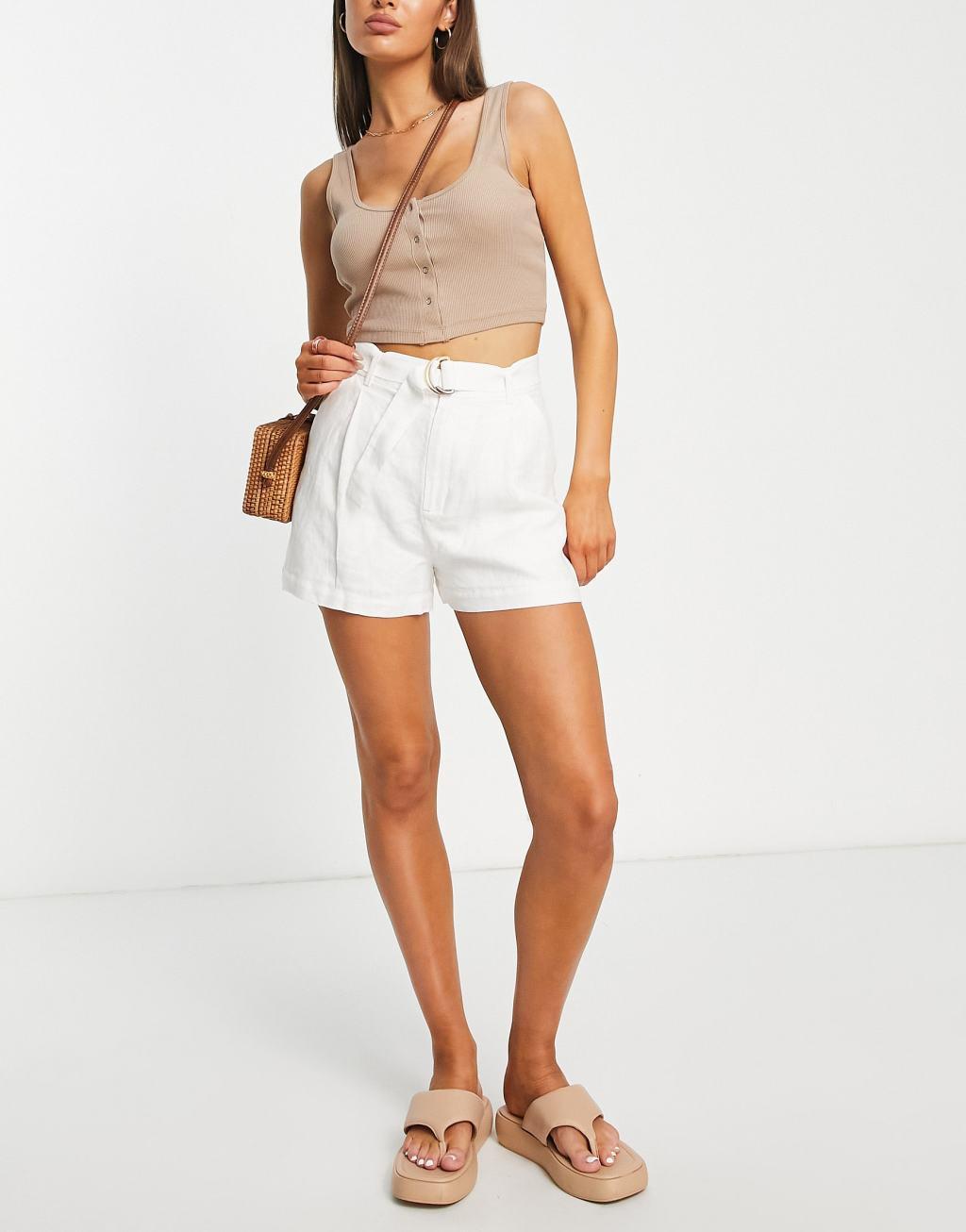 & Other Stories belted linen shorts in off white Product Image