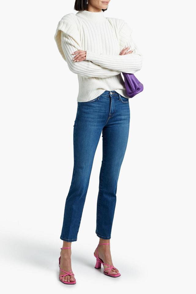 Le High Straight Distressed Mid-rise Straight-leg Jeans In Mid Denim Product Image