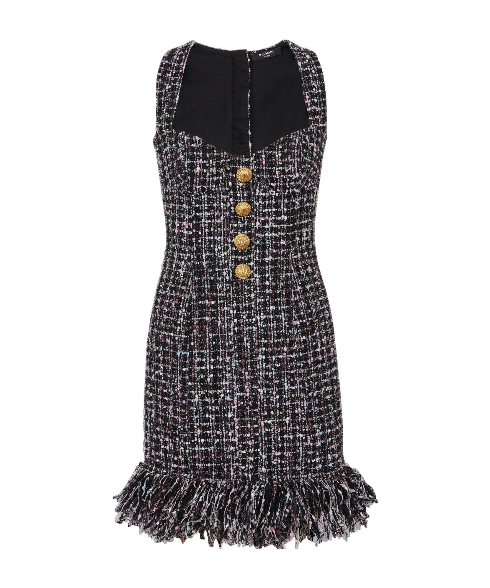 BALMAIN Button-embellished Tweed Minidress In Black Product Image