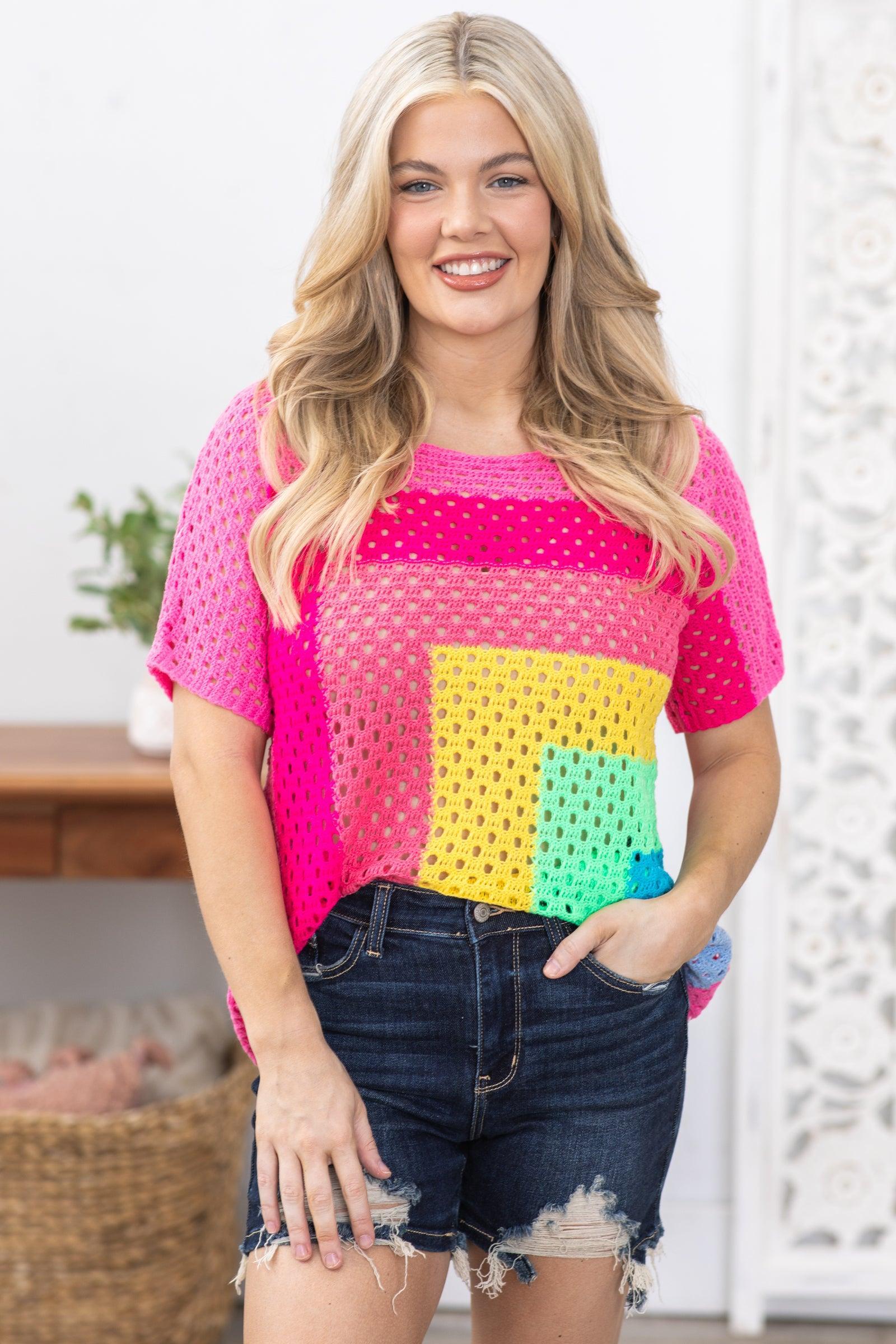 Pink Multicolor Colorblock Sweater Top Product Image