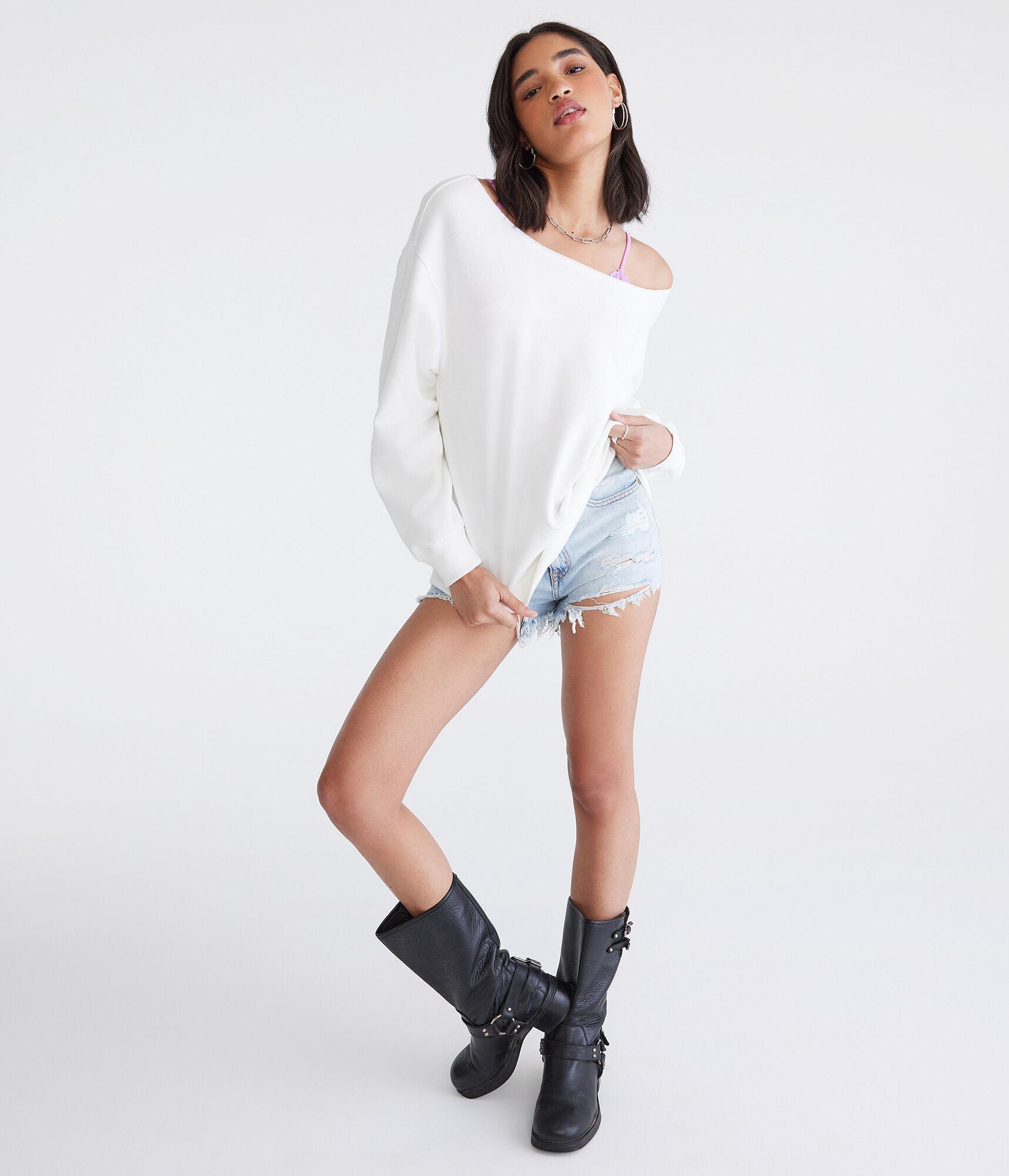 Washed Off-The-Shoulder Sweatshirt Product Image