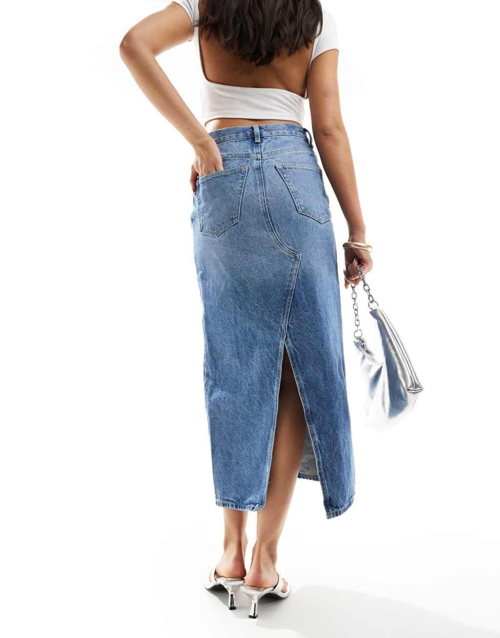 & Other Stories column denim midi skirt in midwash blue Product Image