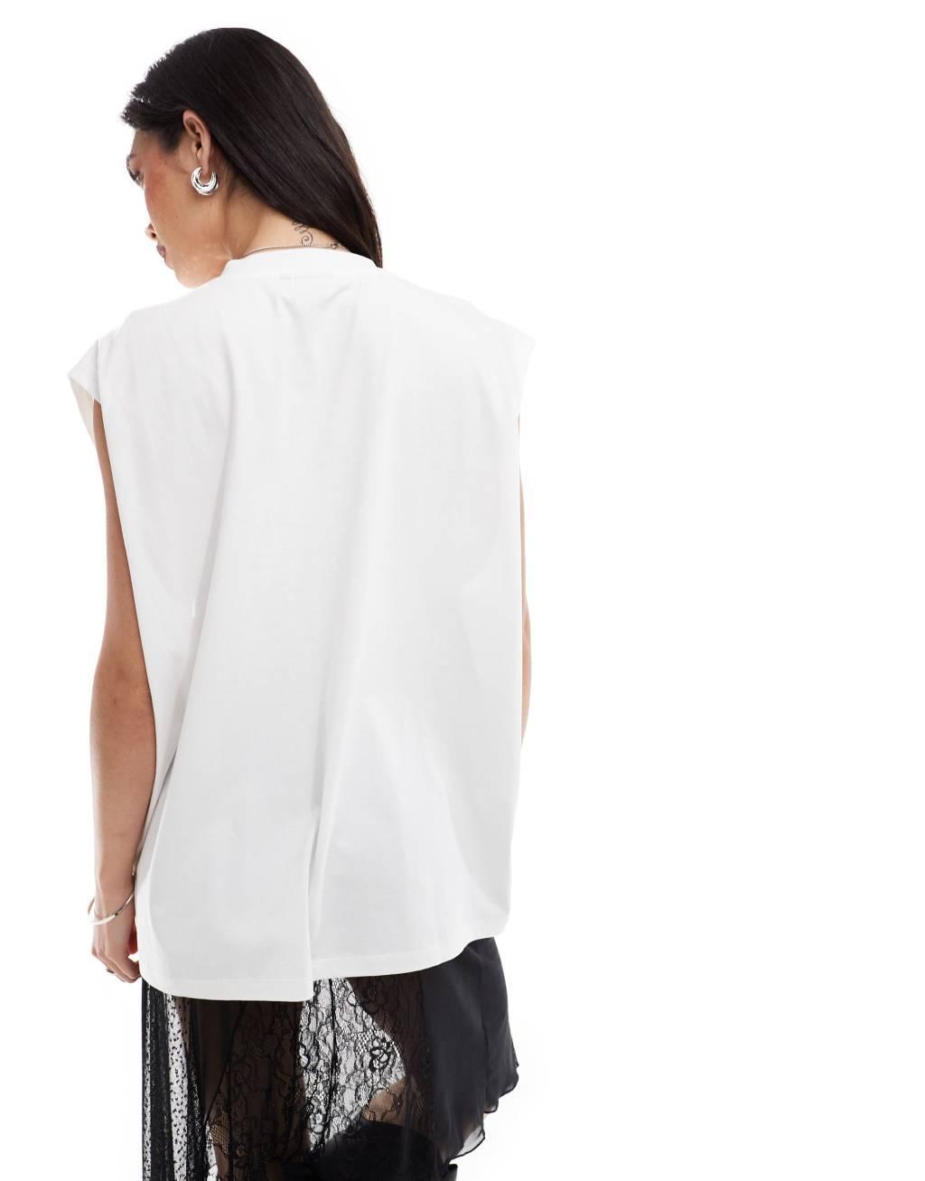 ASOS DESIGN oversized tank with embellished graphic in white Product Image