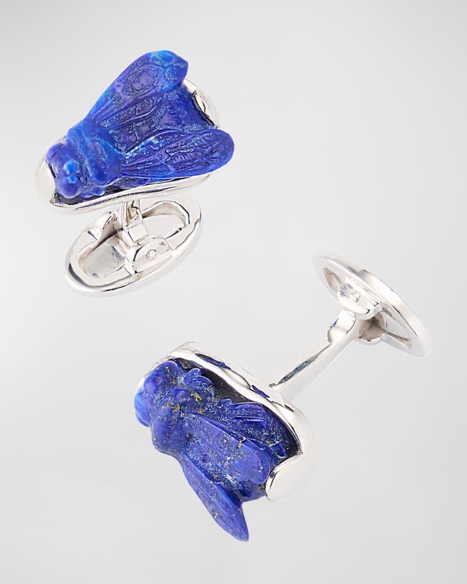 Mens Carved Blue Lapis Bee Cufflinks Product Image