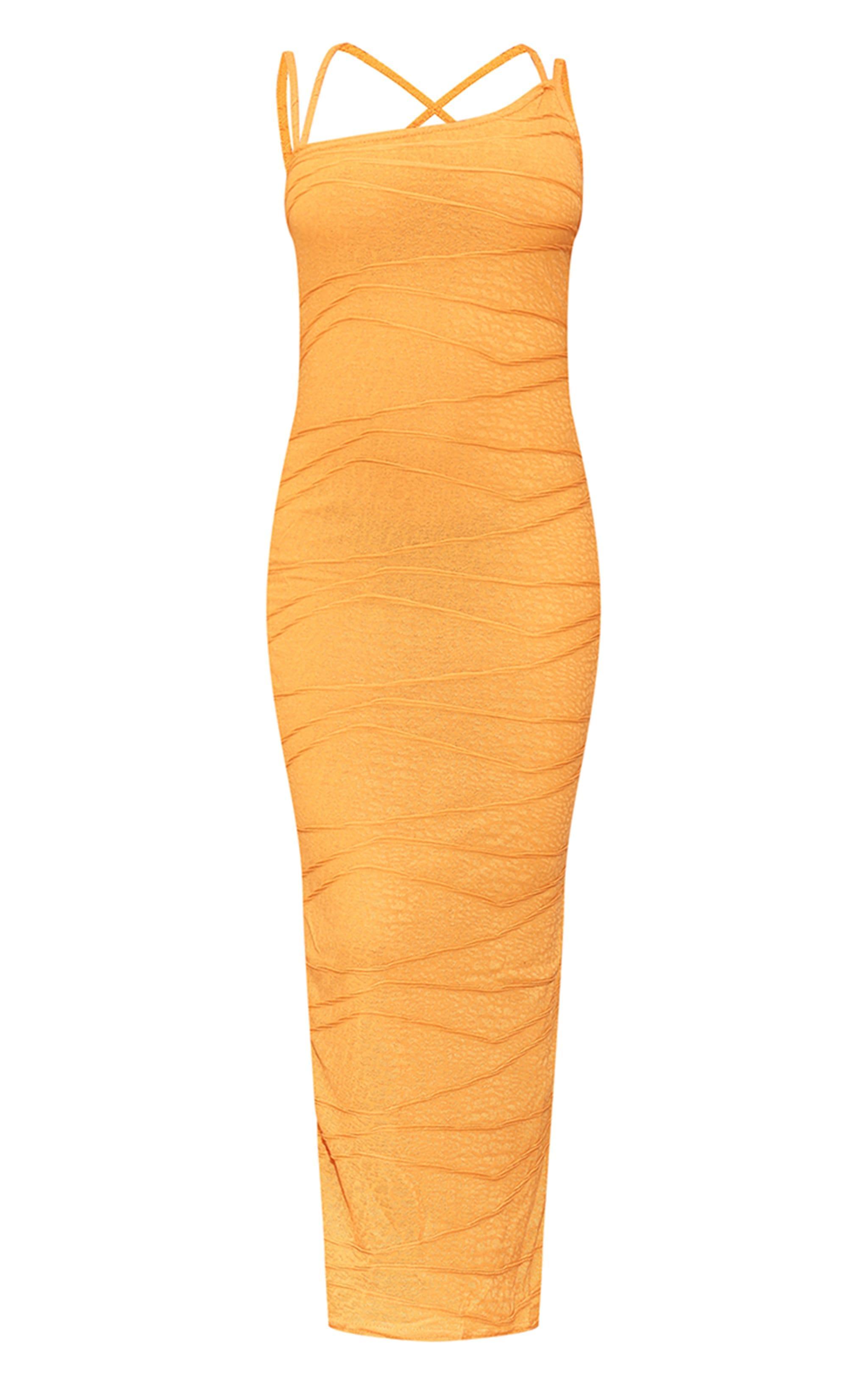 Orange Textured Double Strap Midaxi Dress Product Image