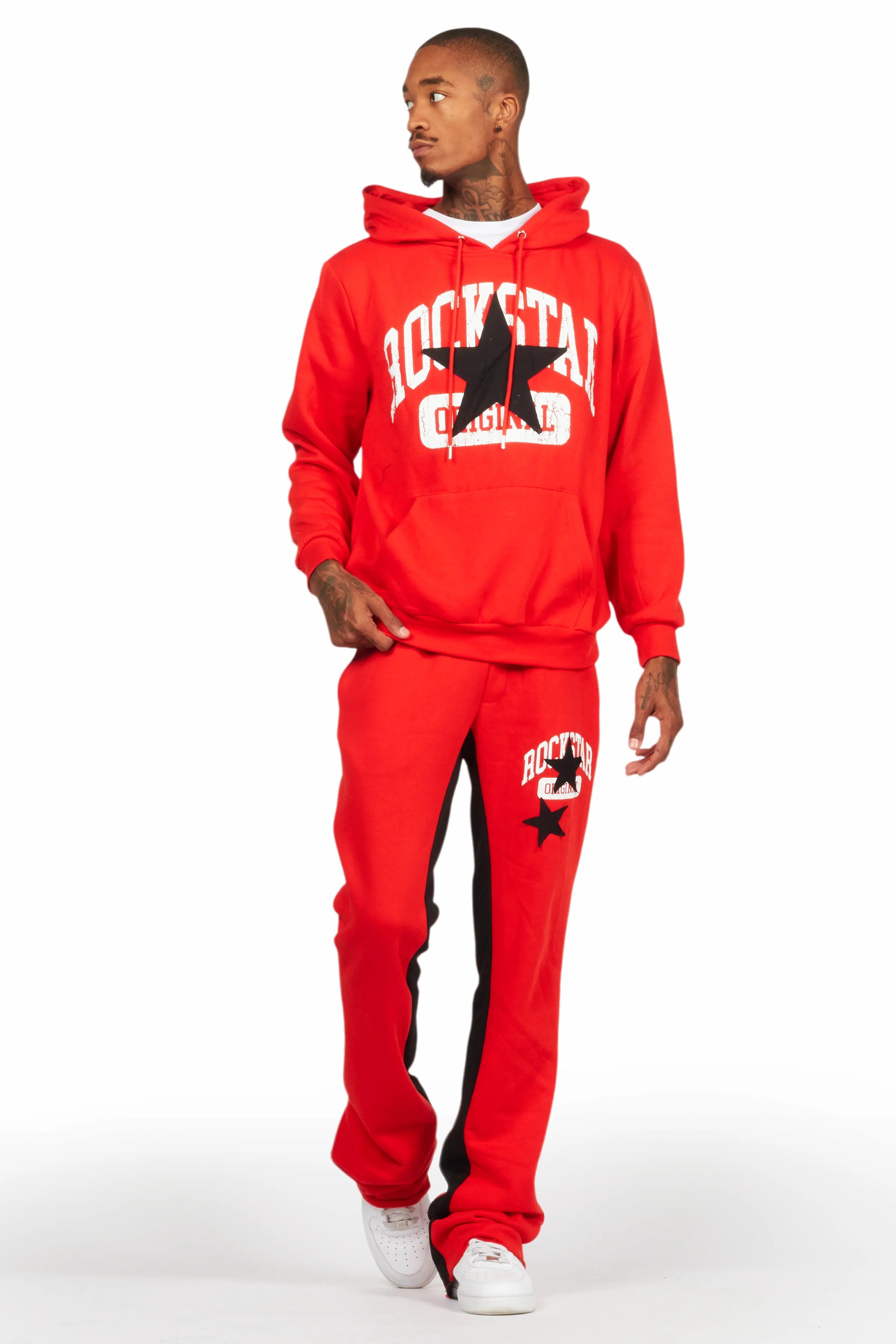 Mallor Red Baggy Stacked Hoodie Track Set Male Product Image