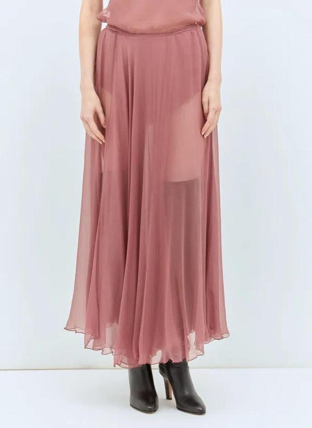 Sheer Organic Silk Midi Skirt In Pink Product Image